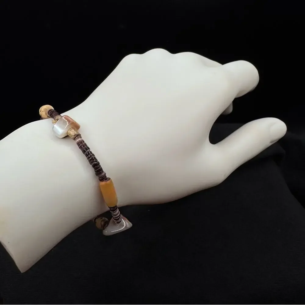 Natural Stone Heishi Beads Beaded Bracelet Earth Tones Artisan Bohemian